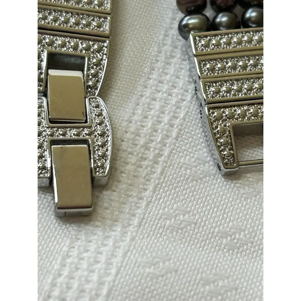 Croton Women's Mother of Pearl Watch & Bracelet Set Crystal Halo Tahitian Pearl